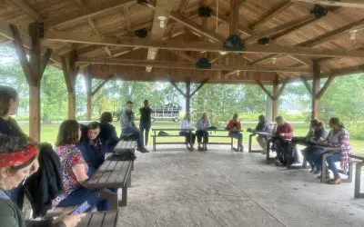 A company using the trail pavilion for a team bonding session